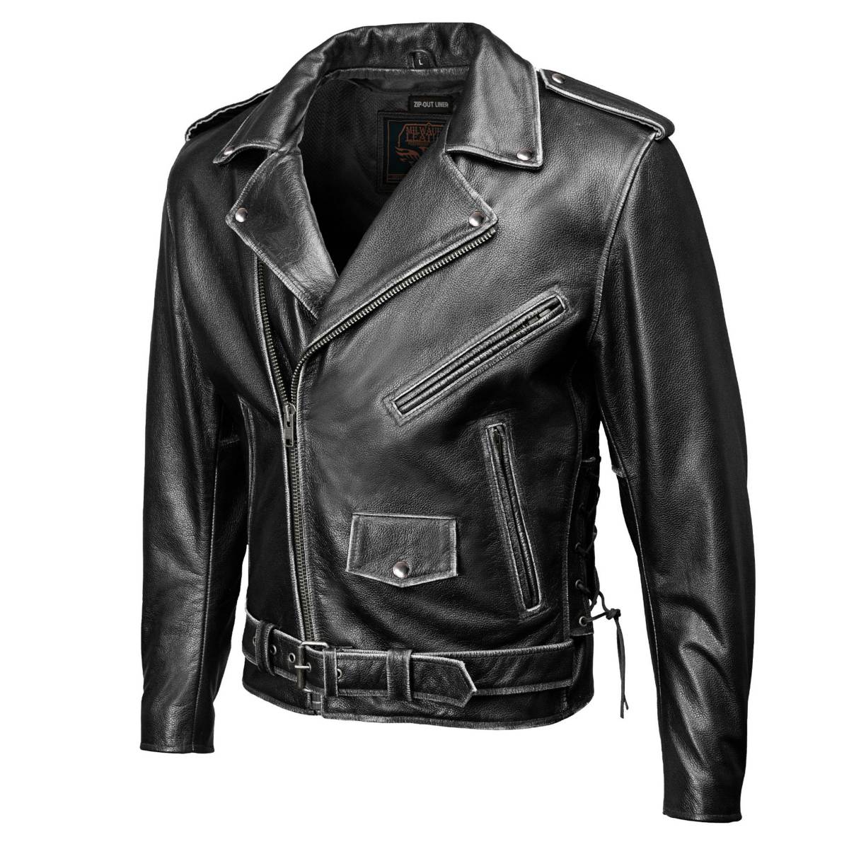 Milwaukee Leather Men's Live to Ride Classic Black Premium Leather CE Armored Motorcycle Jacket - Side Lace - LKM1706