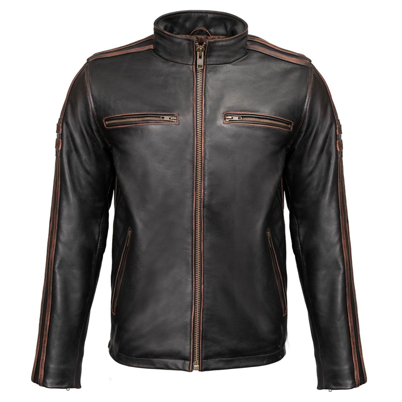 Milwaukee Leather Men’s Copperline Black Leather Moto Café Racer Jacket, Stand Collar, 6 Pockets - SFM1816