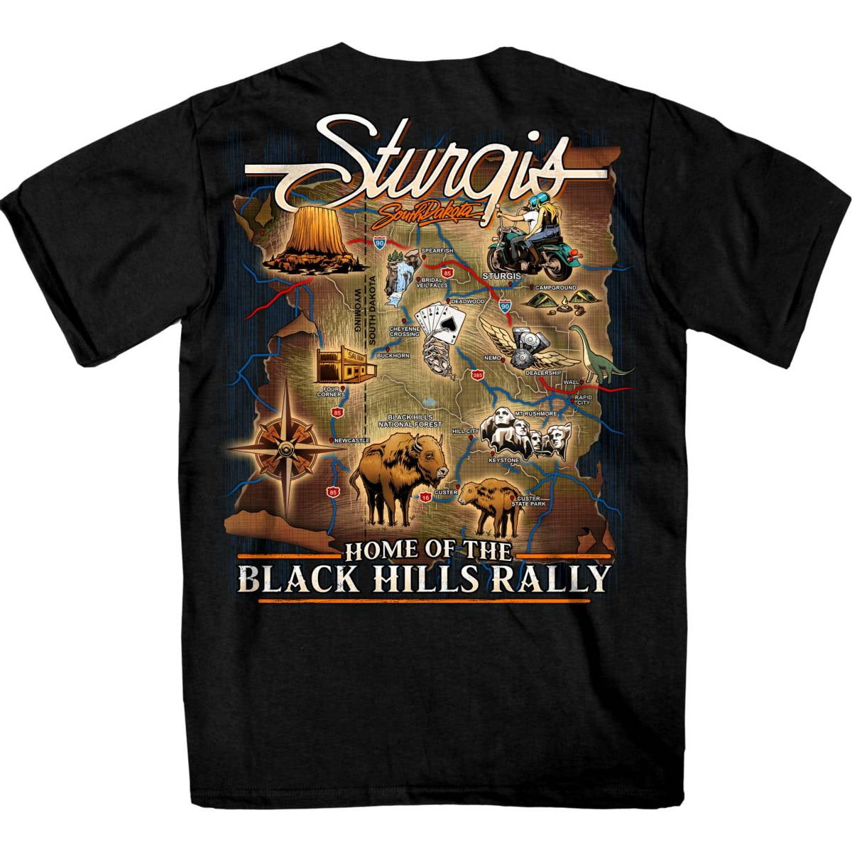 Hot Leathers SPB1151 Men's Black 2024 Sturgis Motorcycle Rally Attractions T-Shirt