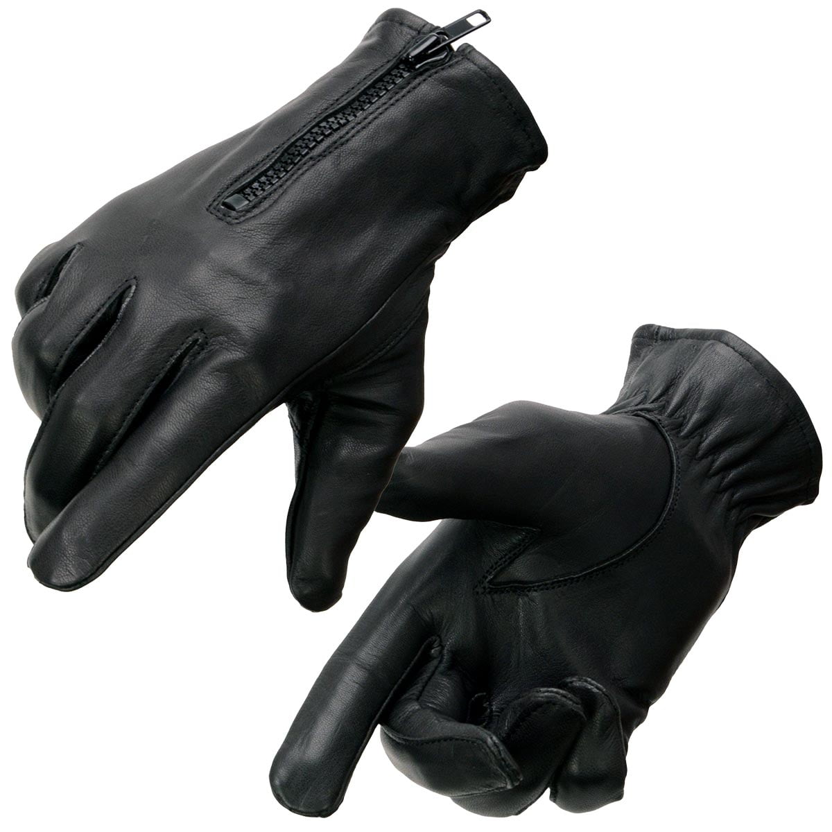 Milwaukee Leather SH226TH Men's Black Thermal Lined Leather Motorcycle Hand Gloves W/ Wrist Zipper Closure