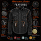 Milwaukee Leather MPM1620 Men's Black Flannel Biker Shirt w/ CE Approved Armor - Reinforced w/ Aramid Fibers