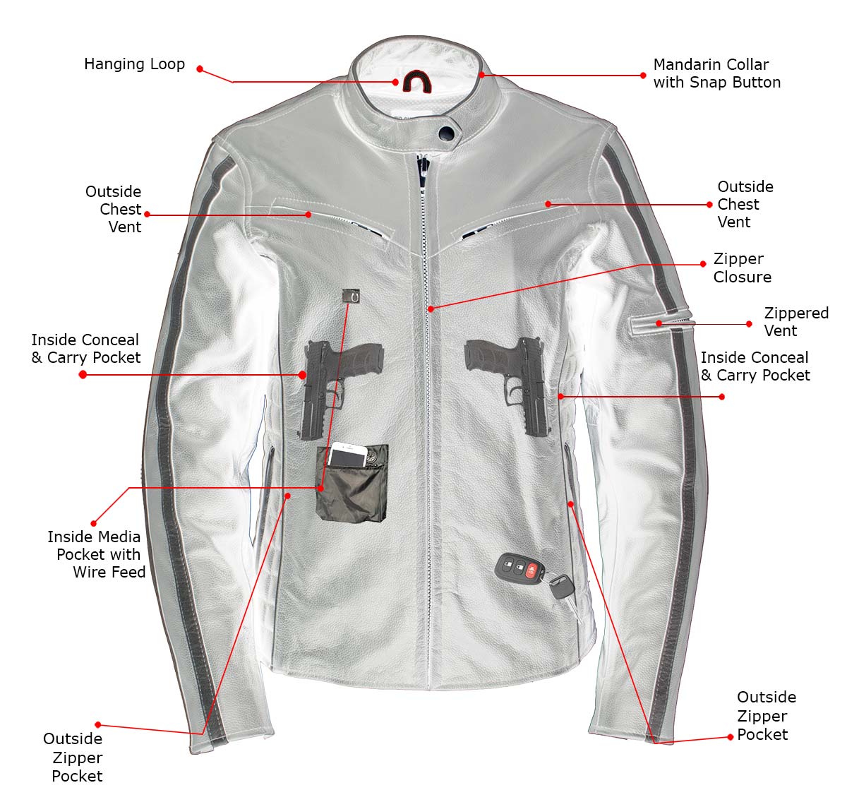 Milwaukee Leather LKL27000 Women’s  Black with Silver Multi Vented Leather Motorcycle Jacket