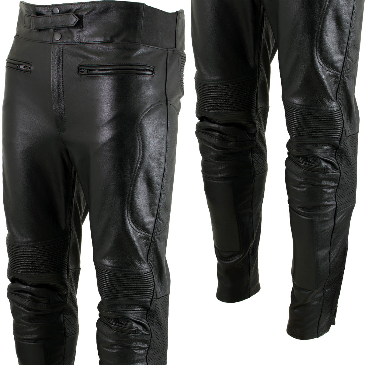 Milwaukee Leather LKM5713 Men's Premium Black Cowhide Leather Racing Pants w/ CE Armor Knee Protection