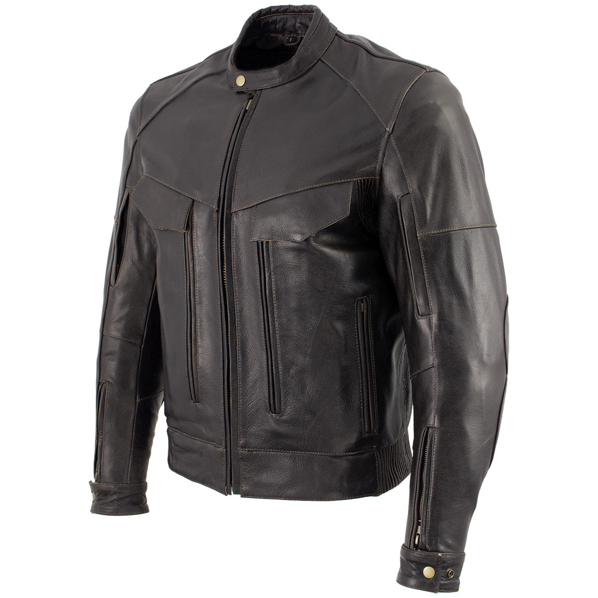 Milwaukee Leather LKM7006 Men's Classic Retro Distressed Brown Leather Jacket with CE Armor Protection