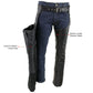 Milwaukee Leather Men's Braidline Black Buffalo Leather Motorcycle Chaps w/ Elastic Thigh Panels - LKM5724