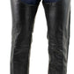 Milwaukee Leather Men's Braidline Black Buffalo Leather Motorcycle Chaps w/ Elastic Thigh Panels - LKM5724