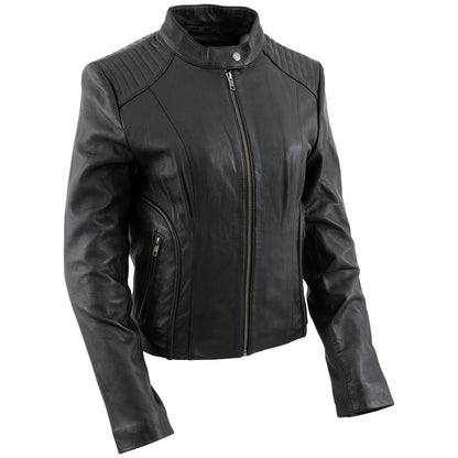Milwaukee Leather LKL2735 Women's Black Premium Leather Scuba Style Biker Jacket w/ Mandarin Collar