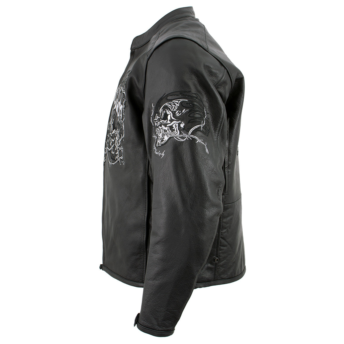 Milwaukee Leather LKM17008 Men's Premium Black Reflective Skulls Cruiser Style Motorcycle Jacket w/ CE Armor