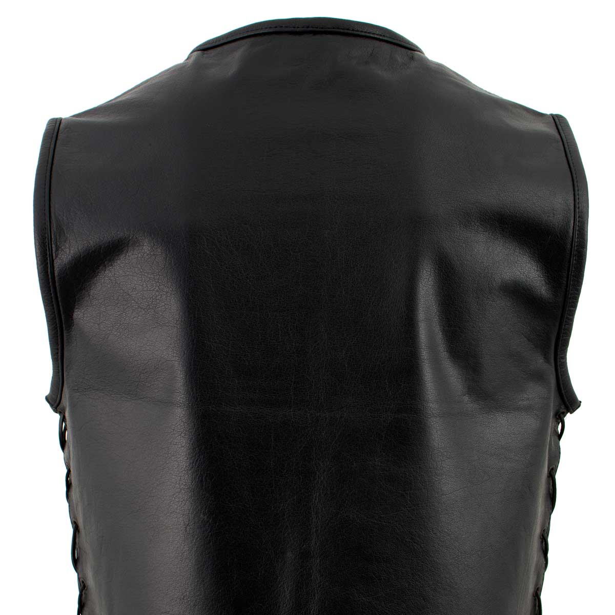 Milwaukee Leather Men's Drifter Black Collarless Buffalo Leather Motorcycle Vest - LKM3792