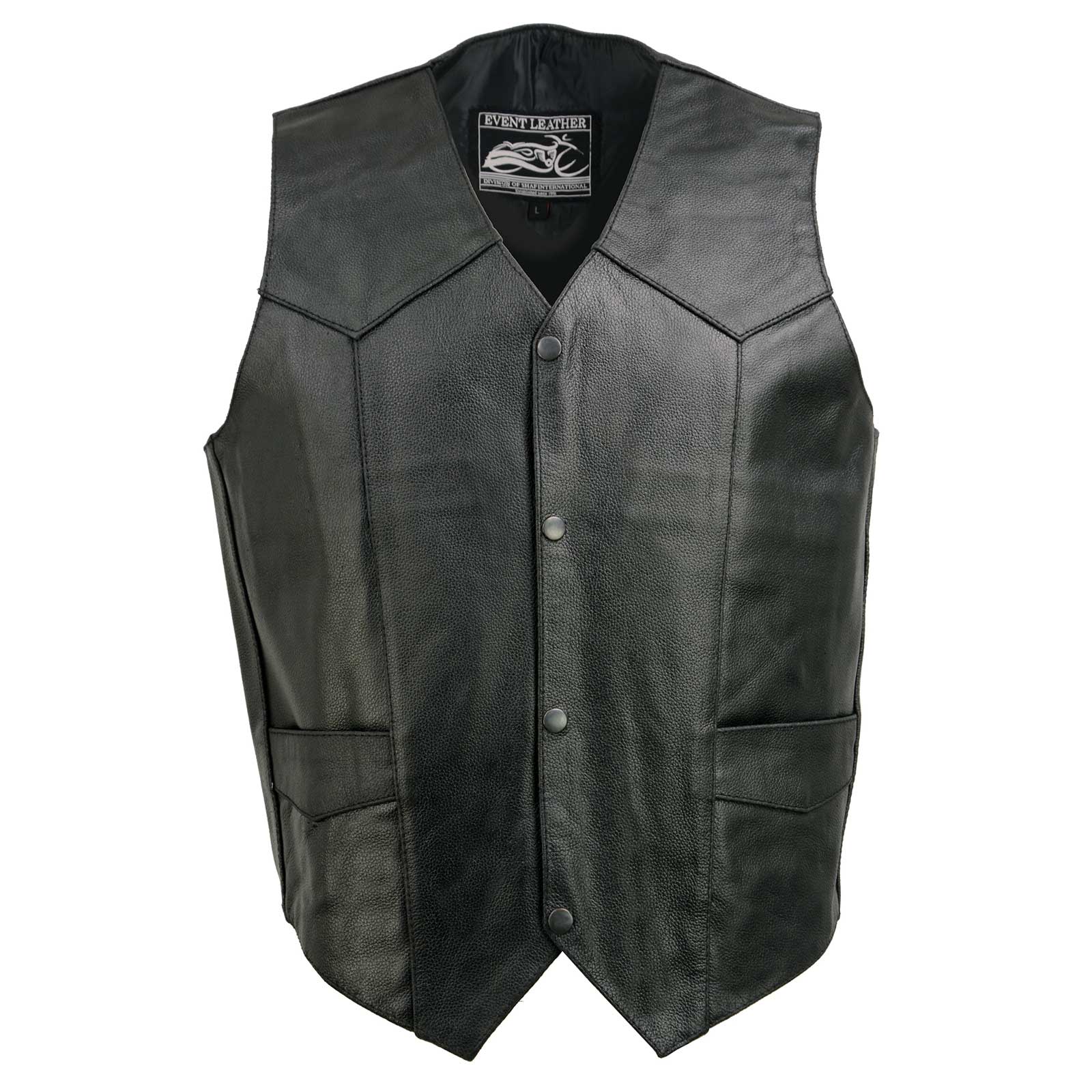 Event Leather EL5310 Black Motorcycle Leather Vest for Men - Riding Club Adult Motorcycle Vests