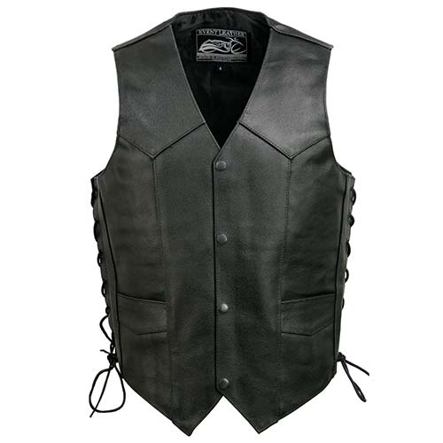 Event Leather EL5315 Black Motorcycle Leather Vest for Men w/ Side Lace- Riding Club Adult Motorcycle Vests