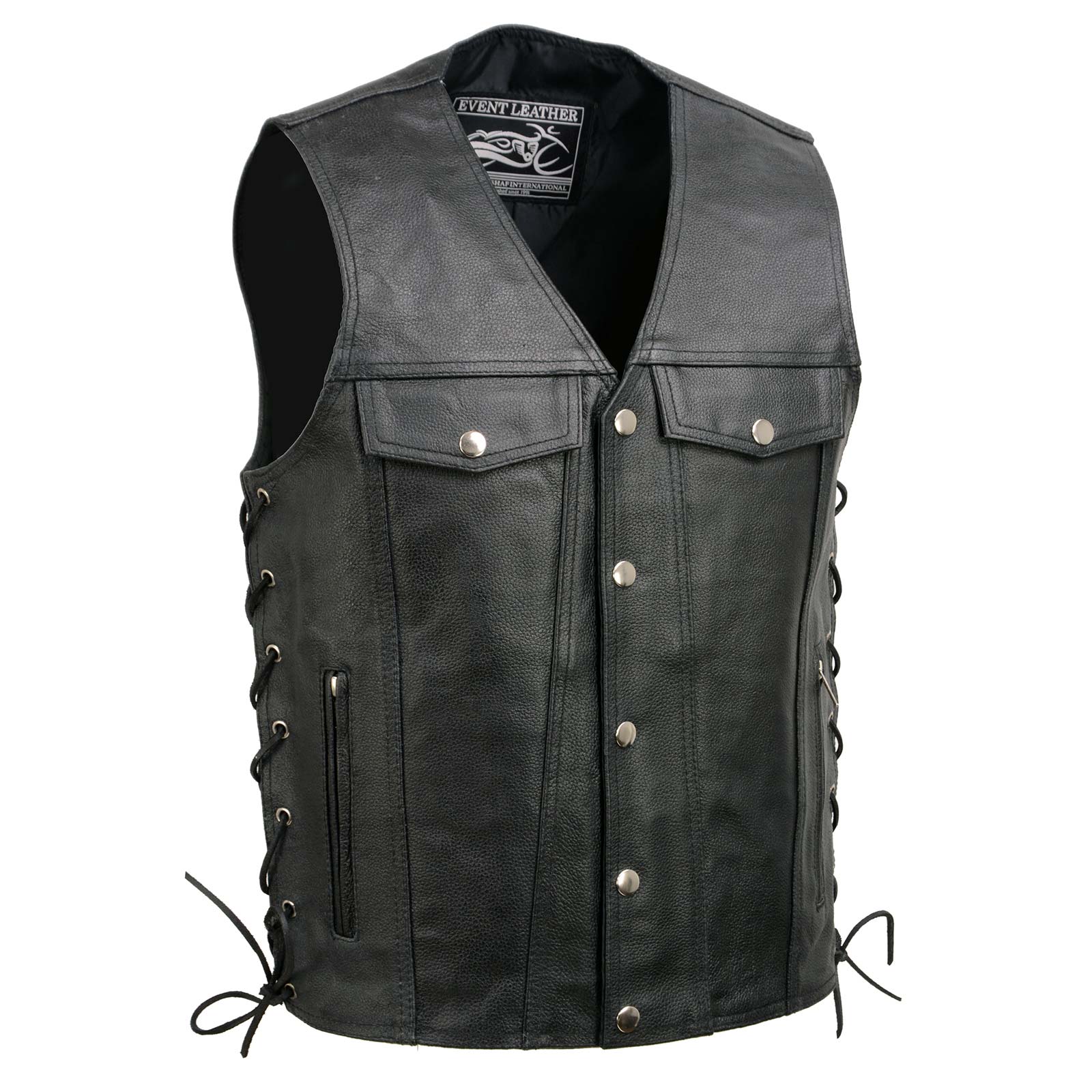 Event Leather EL5360 Black Motorcycle Leather Vest with Denim Style ...