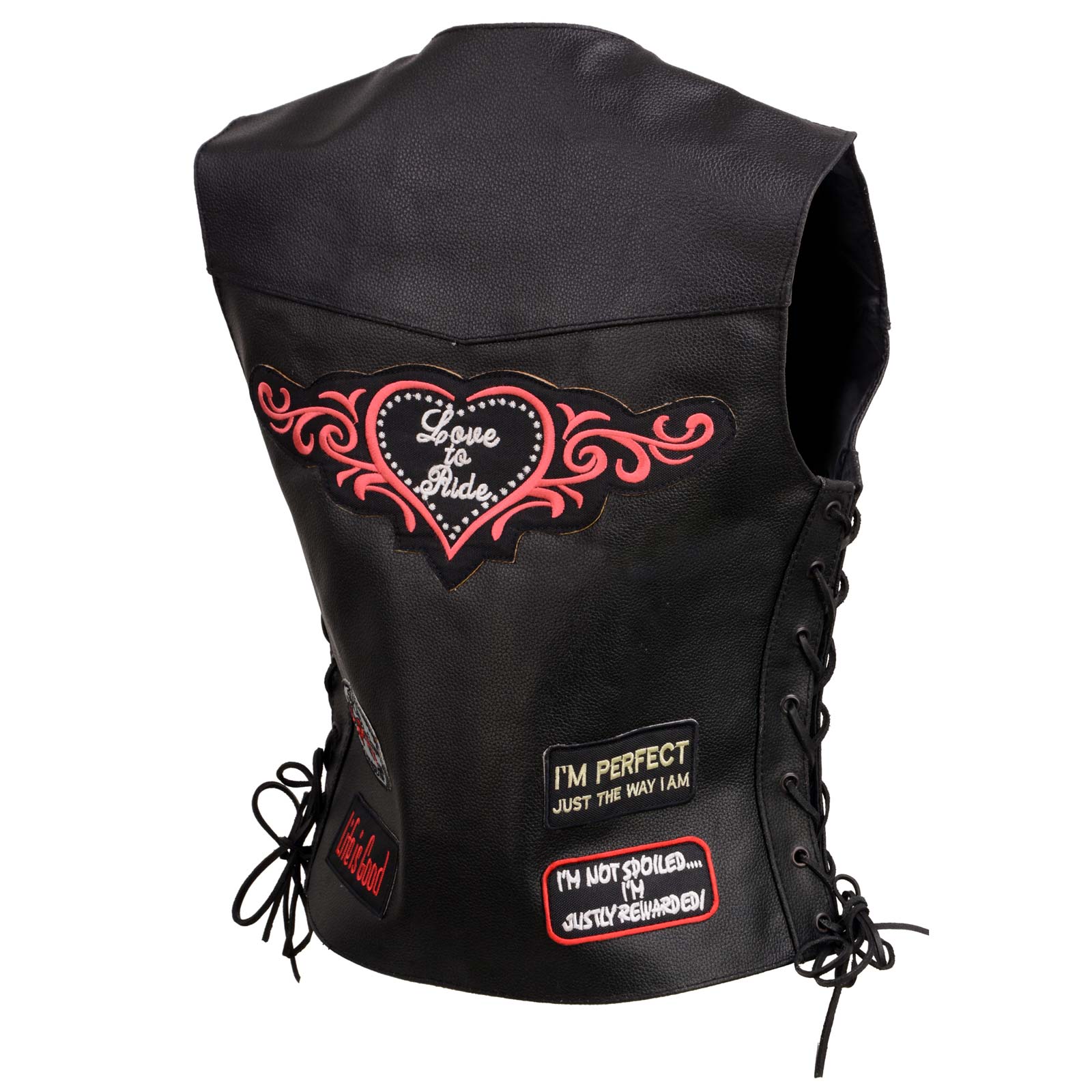 Event Leather | Genuine Leather Motorcycle Vest for Women w/ 9 Patches & 4 Pockets | Biker Vests w/ Conceal Carry ELL4900