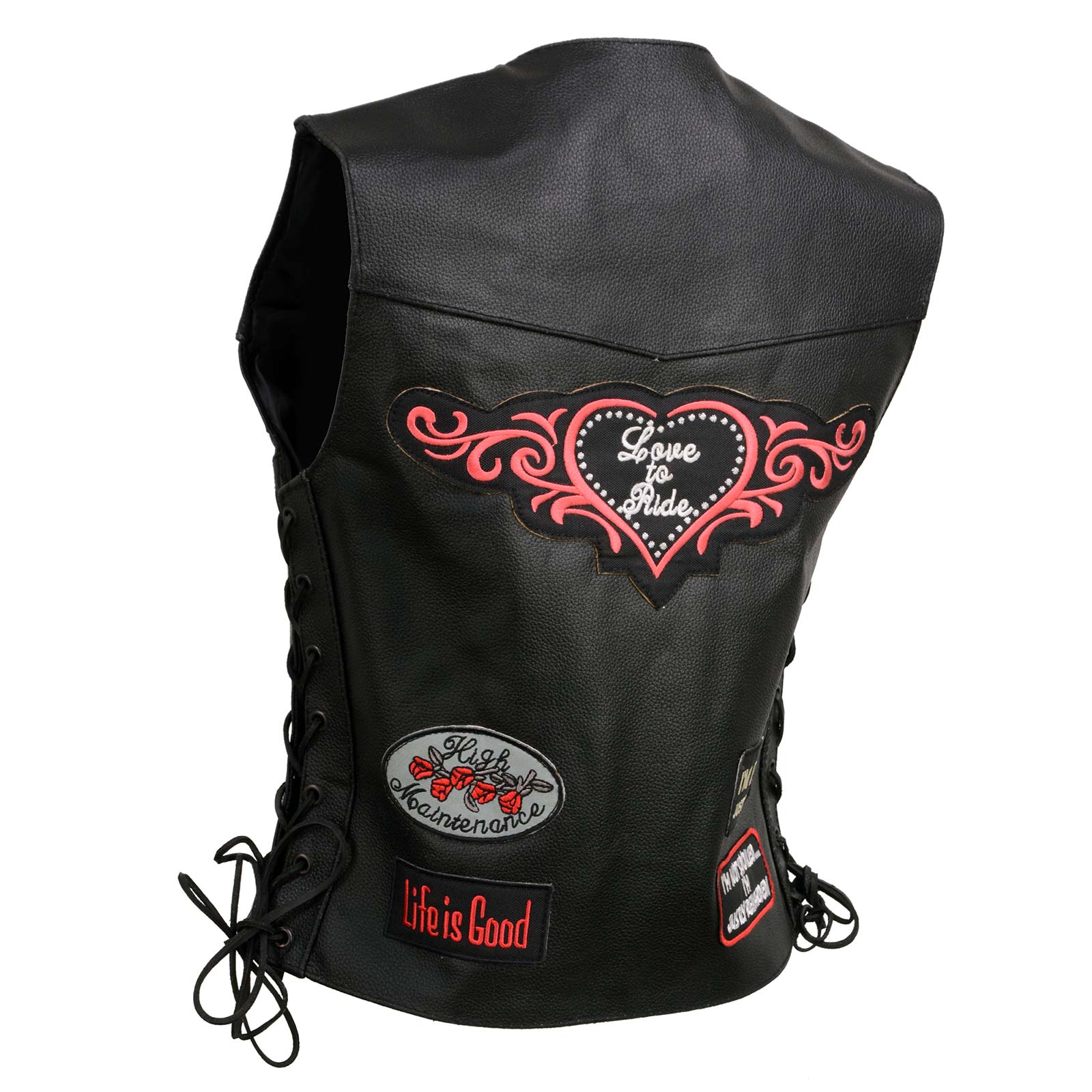 Event Leather | Genuine Leather Motorcycle Vest for Women w/ 9 Patches & 4 Pockets | Biker Vests w/ Conceal Carry ELL4900