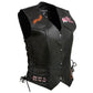 Event Leather ELL4900 Women's Classic Black Genuine Leather Side Laced Motorcycle Riders Vest w/ 9 Patches