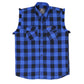 Hot Leathers FLM5208 Men's Sleeveless Fringe Blue and Black Flannel Shirt