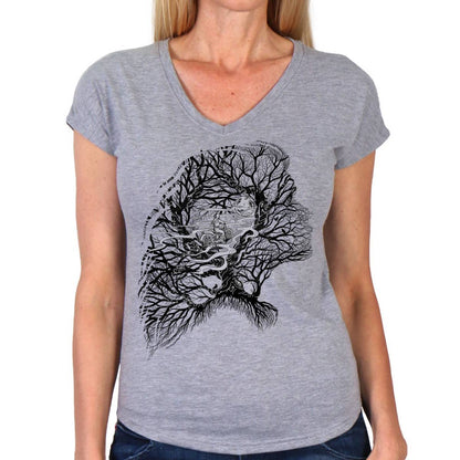 Hot Leathers GLC1591 Ladies Heather Gray Riding Tree Silhouette V Neck T-Shirt