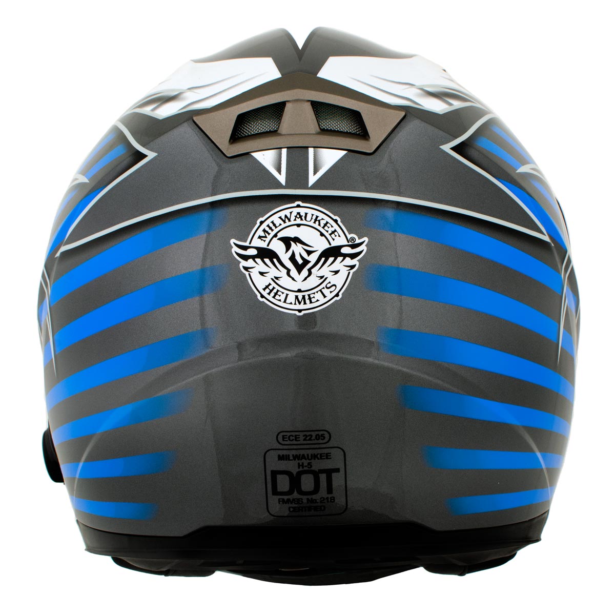 Milwaukee Helmets H512 Titanium and Blue Chit-Chat Full Face Wireless Motorcycle Helmet-Stream Music-Phone Calls