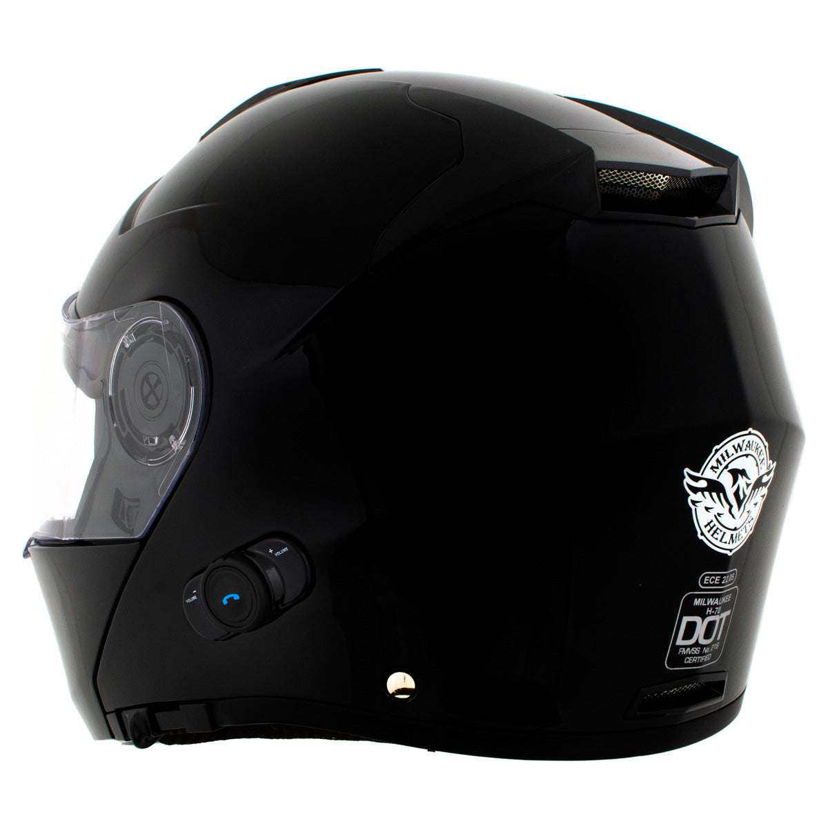 Milwaukee Helmets H7000 Glossy Black Mayday Modular Full Face Wireless Motorcycle Helmet-Stream Music-Phone Calls