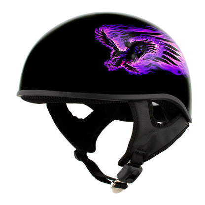 Hot Leathers HLD1007 Black Out Eagle Gloss Black Motorcycle DOT Skull Cap Half Helmet Biker