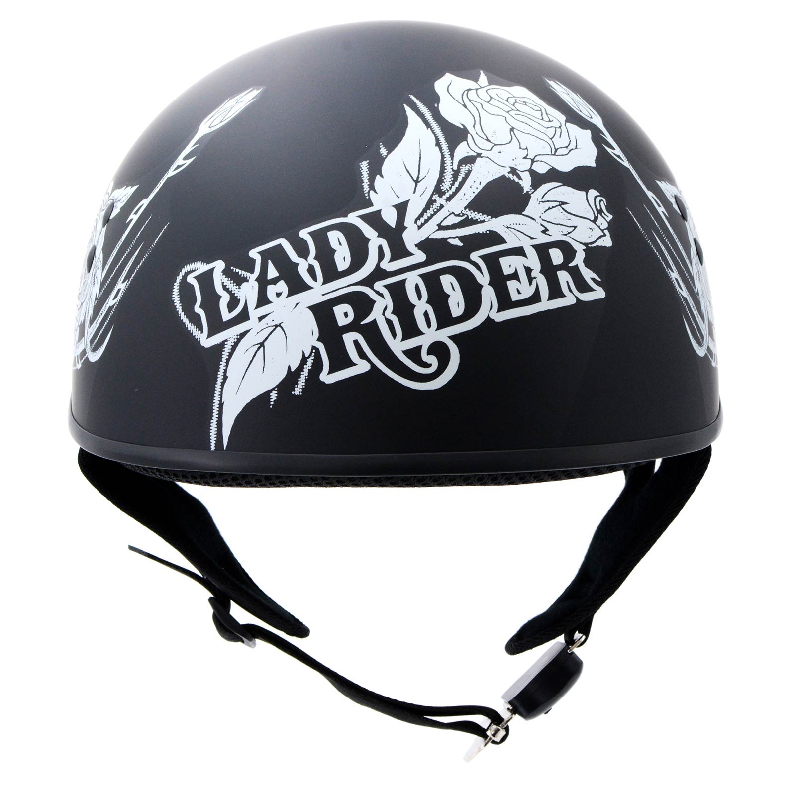 Hot Leathers HLD1021 'Lady Rider' Flat Black Motorcycle DOT Approved Skull Cap Half Biker Helmet