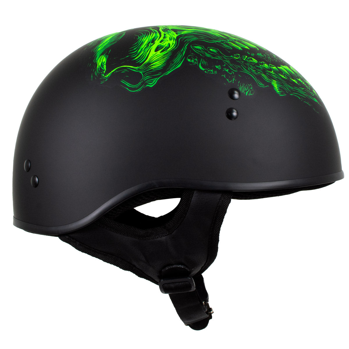 dot approved leather motorcycle helmet Hot Leathers HLD1030 Flat Black Shredder Motorcycle DOT Approved Skull Cap Half Helmet Biker