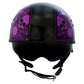 Hot Leathers HLD1039 Gloss Black Purple Skull Bouquet Advanced DOT Unisex Half Helmet w/ Drop Down Visor
