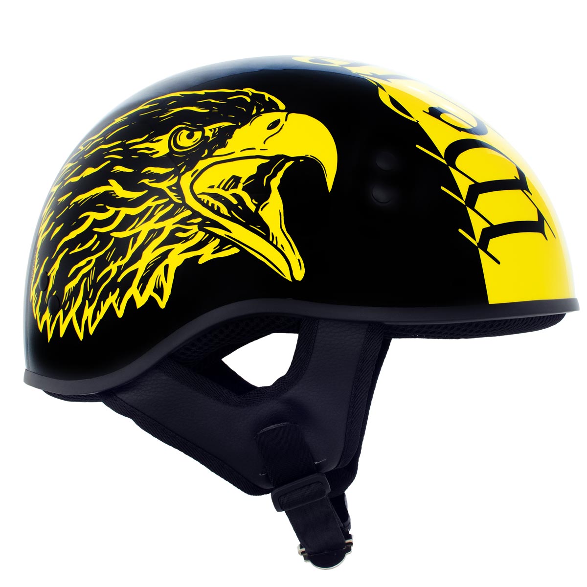gold motorcycle half helmet Hot Leathers HLD1046 We the People Glossy Black and Yellow DOT Skull – Milwaukee Leather