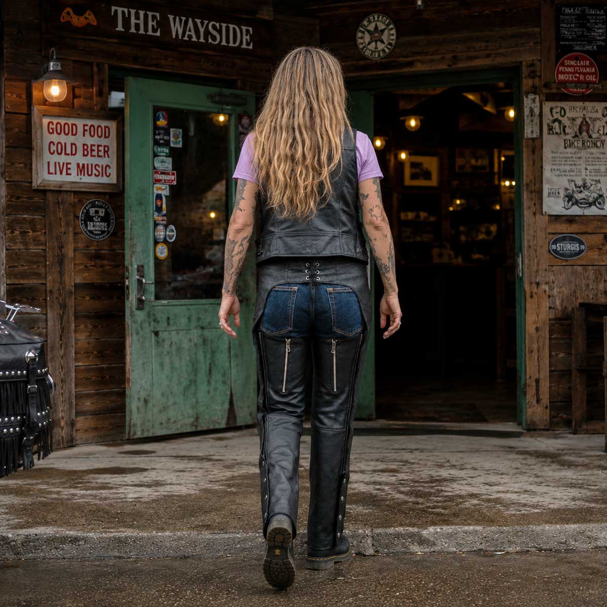 Milwaukee Leather LKL6707 Women's Black Premium Leather Dual Comfort Motorcycle Rider Chaps
