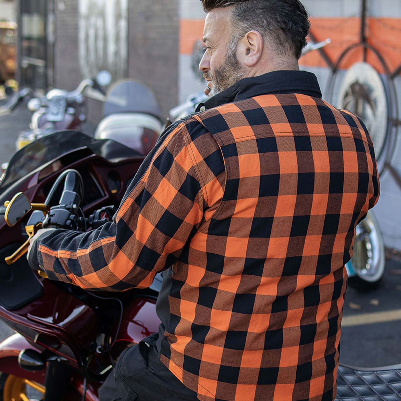 Milwaukee Leather Men’s Two-Tone CE Armored Flannel - Solid Front / Plaid Back - Reinforced w/ Aramid Fibers - MPM1672