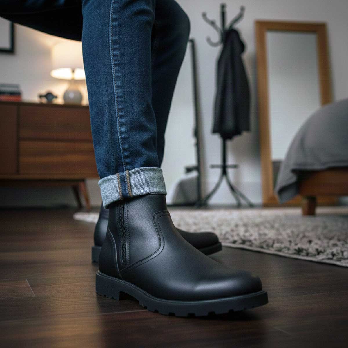 MMCC Men’s Kick Start 7” Black Top Grain Leather Motorcycle Boots - Dual YKK Zippers, Freedom Flex Toe - MBM9009