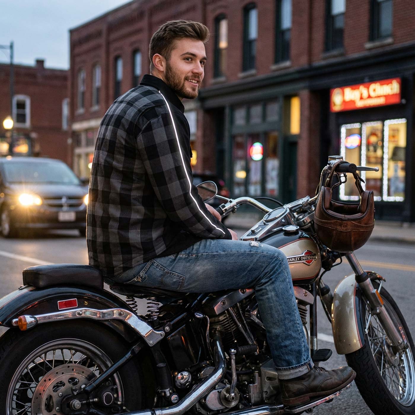 Milwaukee Leather Men’s Two-Tone CE Armored Flannel - Solid Front / Plaid Back - Reinforced w/ Aramid Fibers - MPM1670