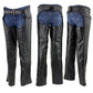 Milwaukee Leather Women's Black Braided Leather Motorcycle Chaps w/ Stretch Panels, Adjustable Fit - LKL16700