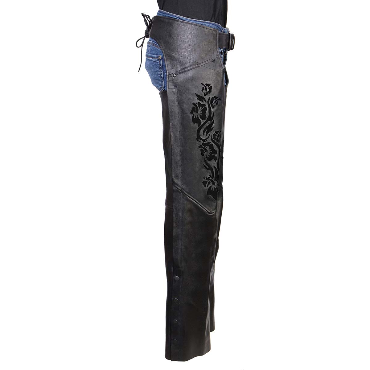 Milwaukee Leather Women's Leather Motorcycle Chaps w/ Embroidery Detail, Adjustable Fit Riding Gear - LKL16701