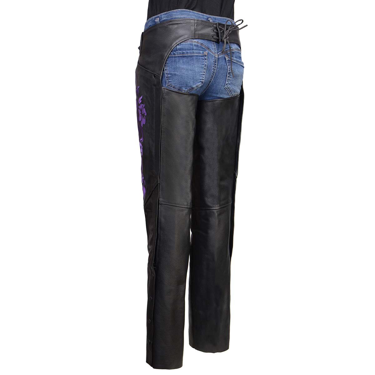 Milwaukee Leather Women's Leather Motorcycle Chaps w/ Embroidery Detail, Adjustable Fit Riding Gear - LKL16702