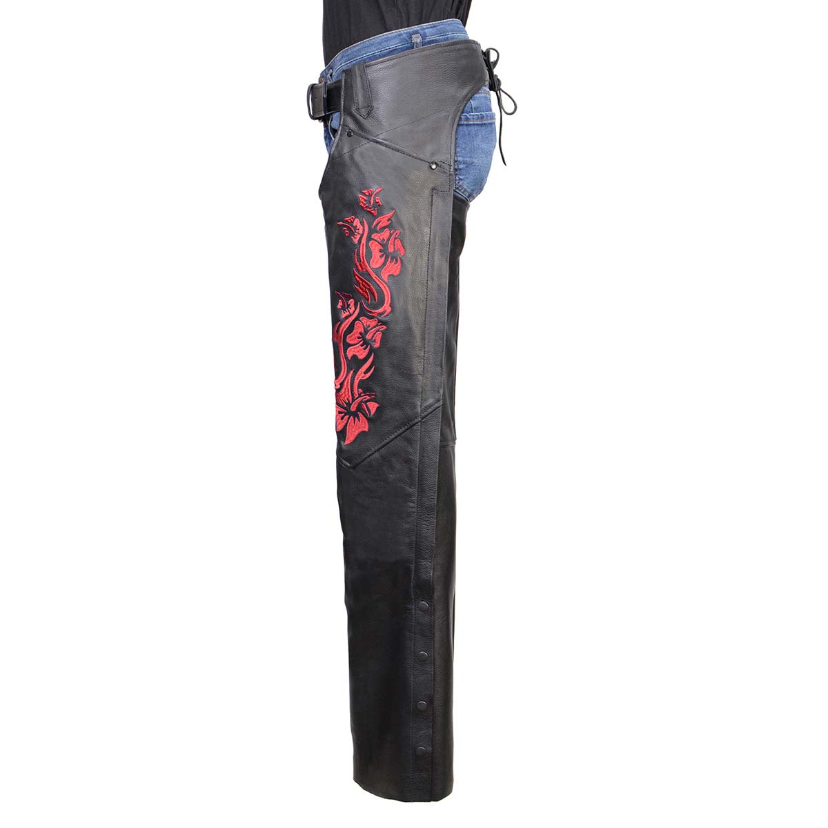 Milwaukee Leather Women's Leather Motorcycle Chaps w/ Embroidery Detail, Adjustable Fit Riding Gear - LKL16703