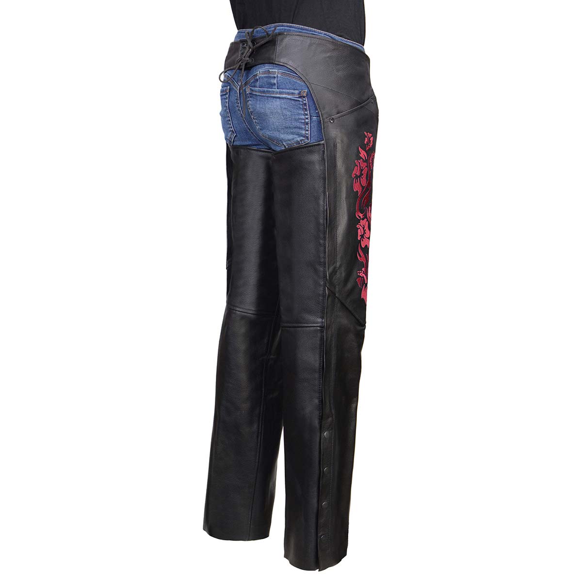 Milwaukee Leather Women's Leather Motorcycle Chaps w/ Embroidery Detail, Adjustable Fit Riding Gear - LKL16703