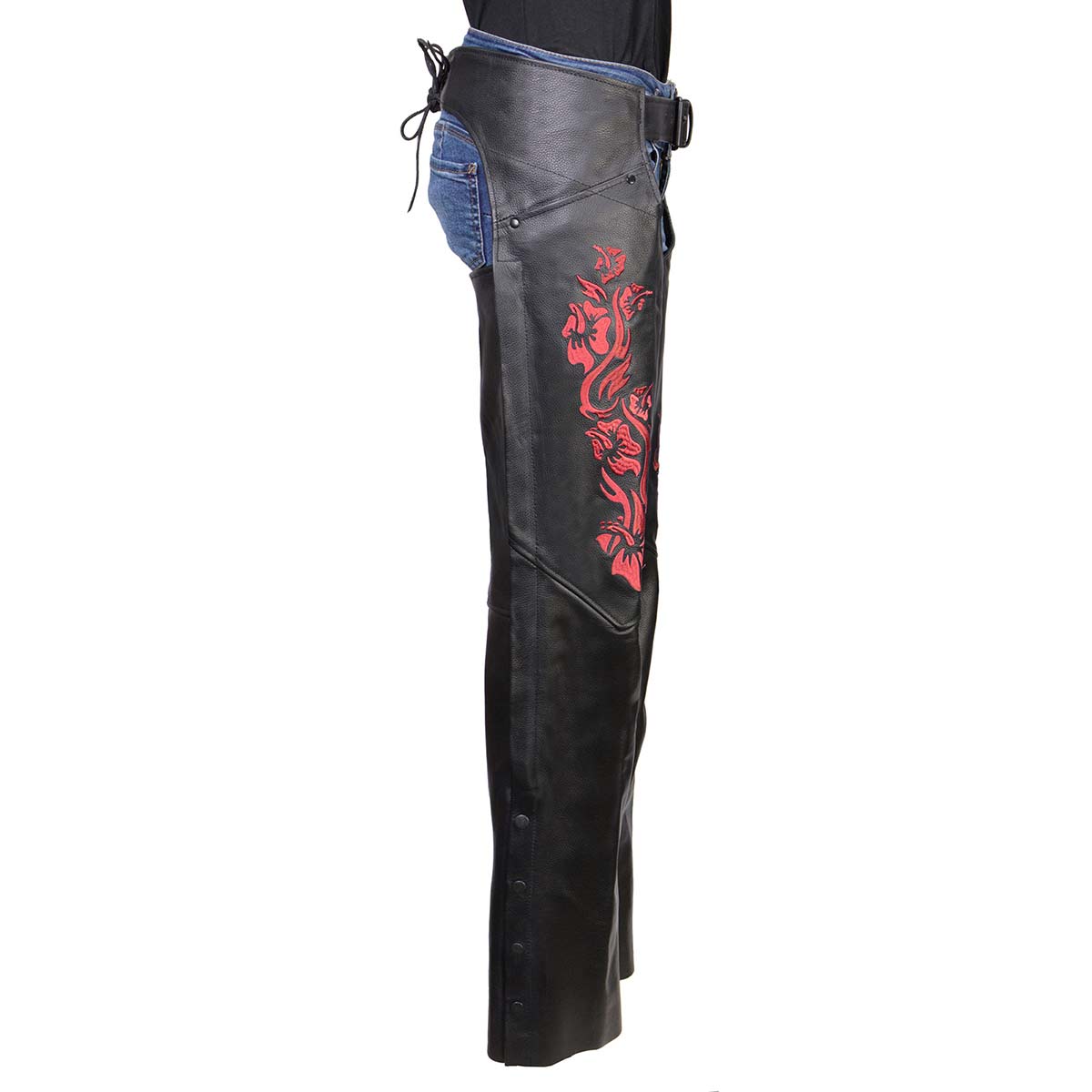 Milwaukee Leather Women's Leather Motorcycle Chaps w/ Embroidery Detail, Adjustable Fit Riding Gear - LKL16703