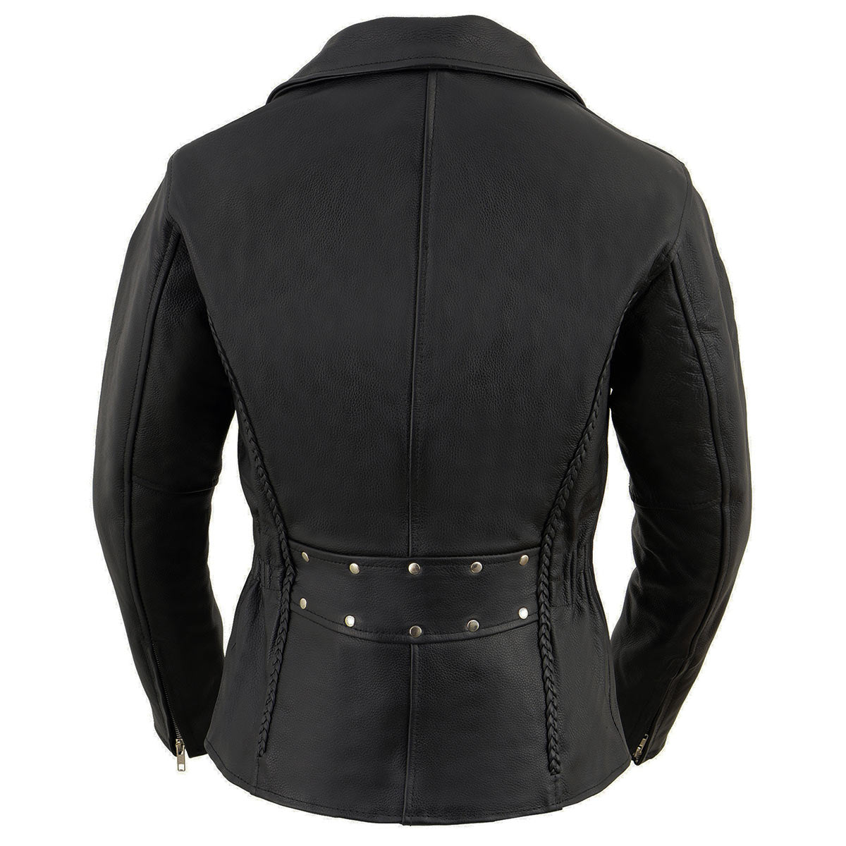 Milwaukee Leather LKL2710 Women's Classic Black Braided Motorcycle Jacket with Studded Back