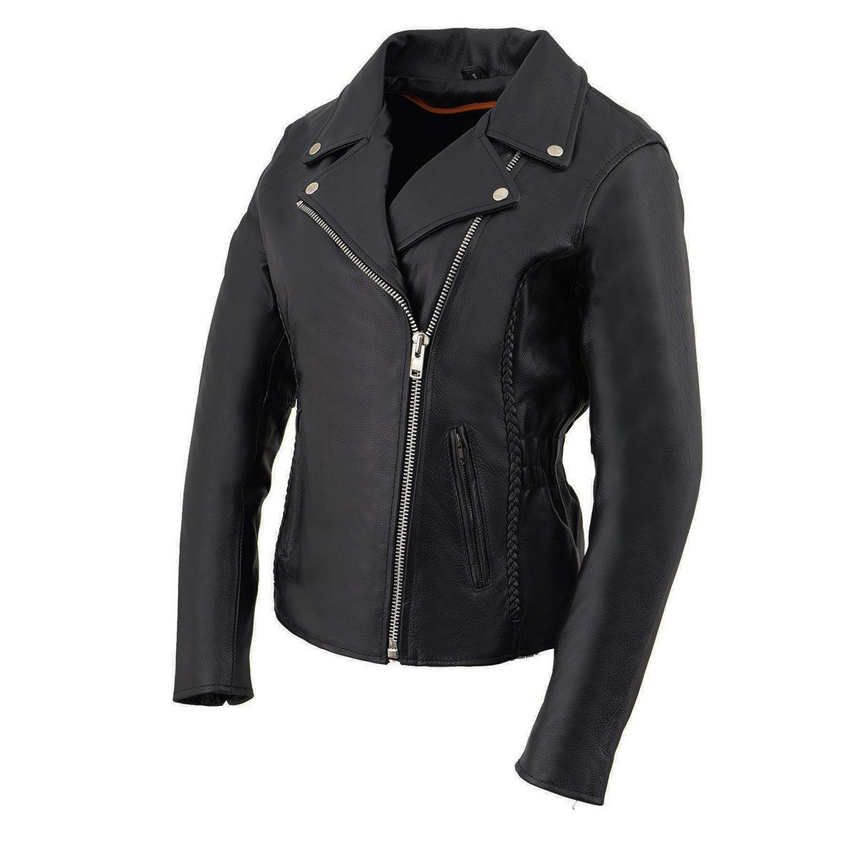 Milwaukee Leather LKL2710 Women's Classic Black Braided Motorcycle Jacket with Studded Back