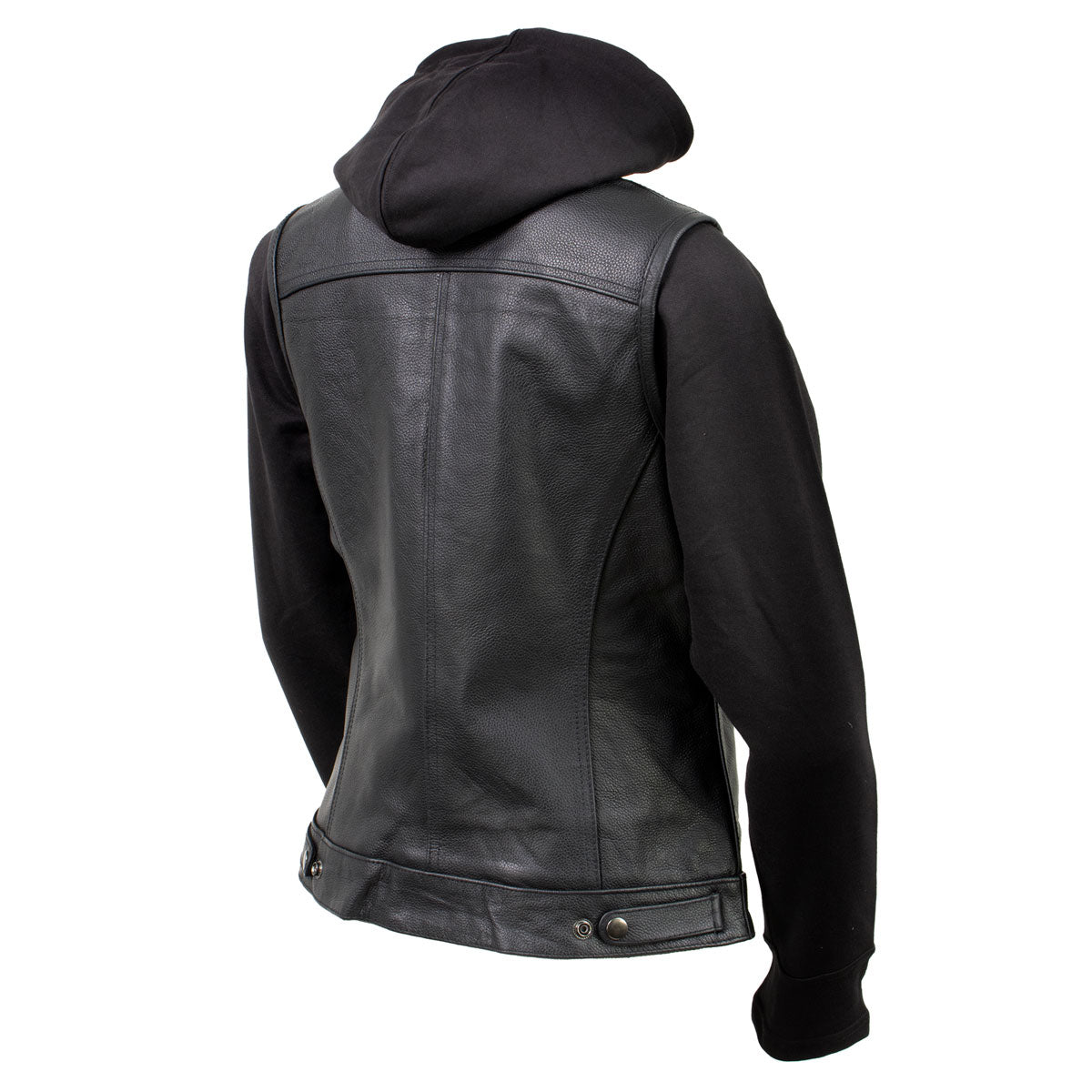 Milwaukee Leather Women's Tara Black Leather Motorcycle Rider 2-in-1 Convertible Hoodie Jacket Vest