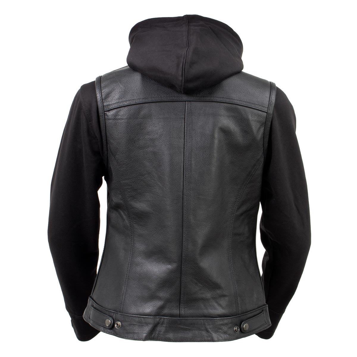 Milwaukee Leather Women's Tara Black Leather Motorcycle Rider 2-in-1 Convertible Hoodie Jacket Vest