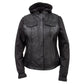 Milwaukee Leather Women's Tara Black Leather Motorcycle Rider 2-in-1 Convertible Hoodie Jacket Vest