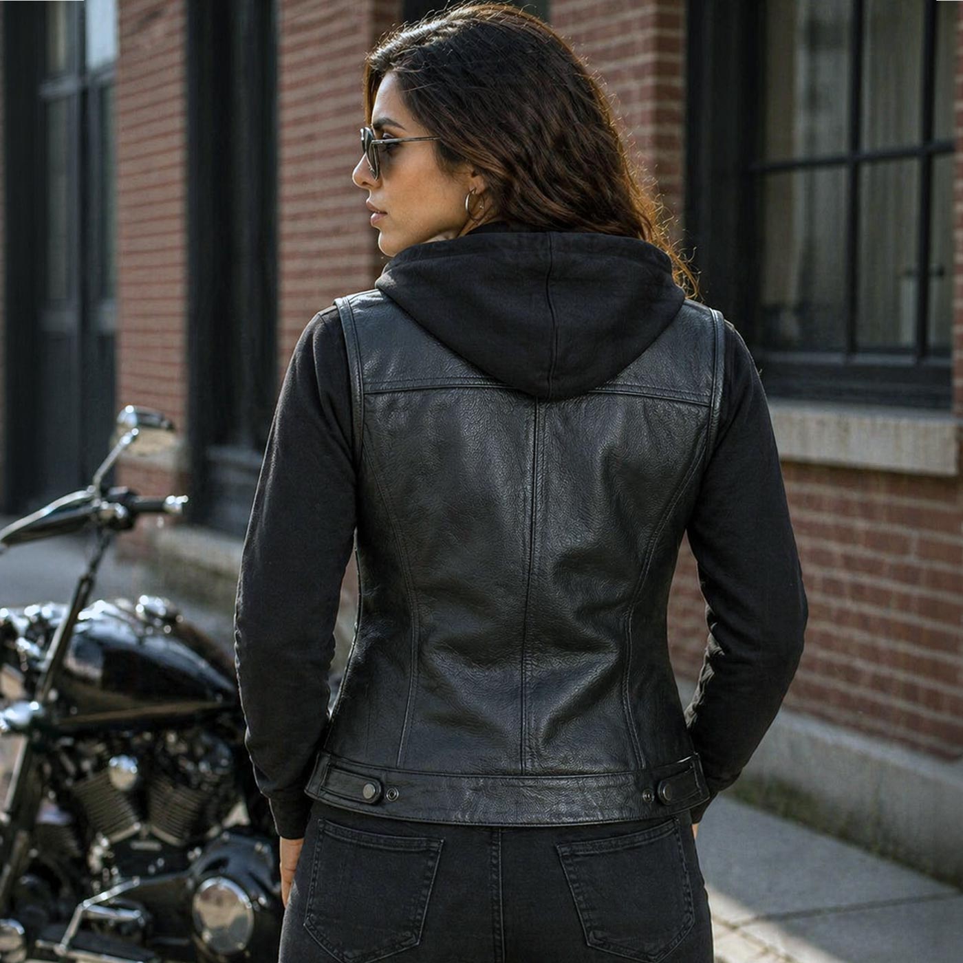 Milwaukee Leather Women's Tara Black Leather Motorcycle Rider 2-in-1 Convertible Hoodie Jacket Vest