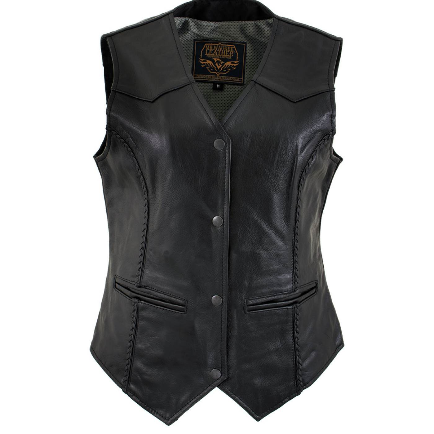 Milwaukee Leather Women's Road Queen Black Braided Buffalo Leather Motorcycle Vest - LKL4713
