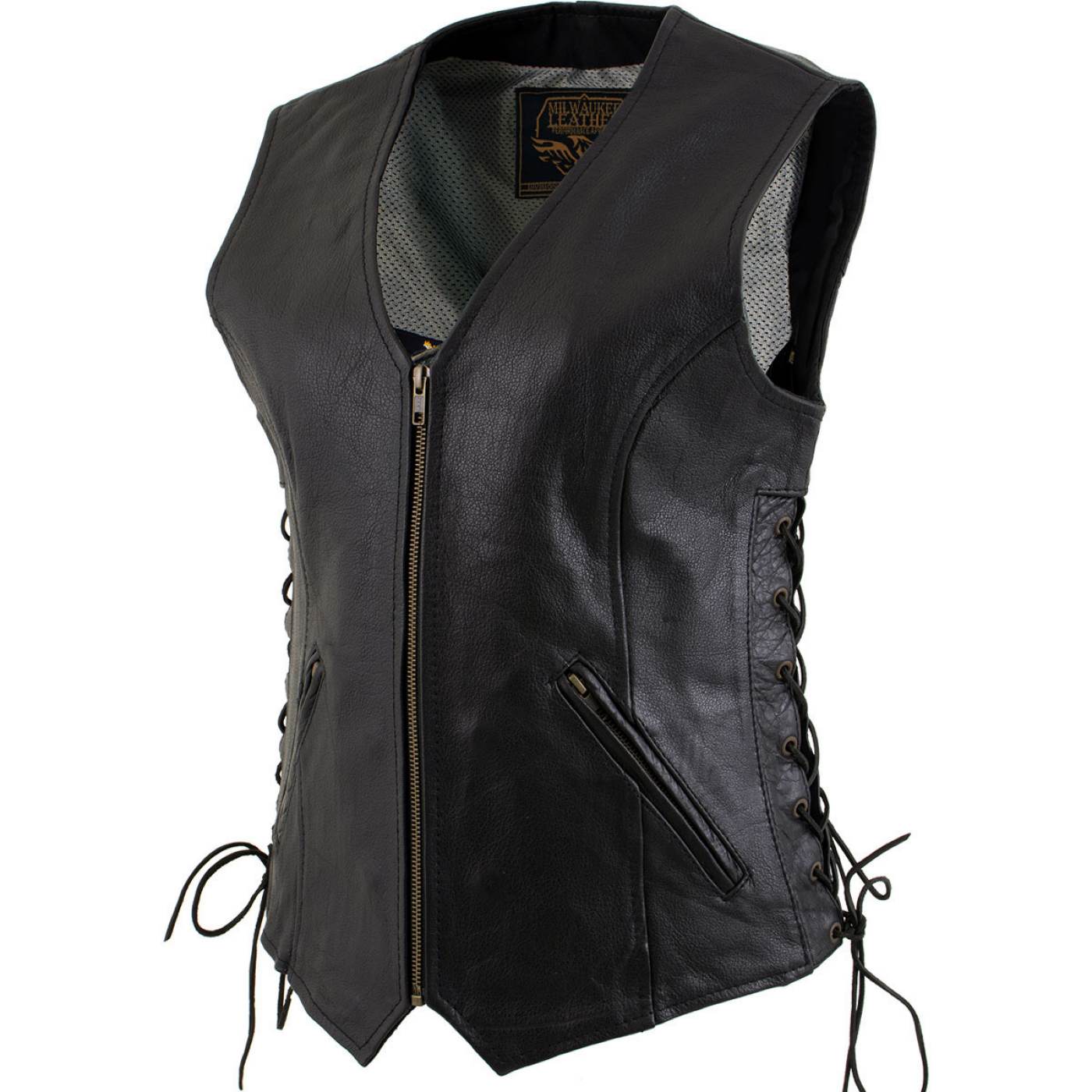 Milwaukee Leather Women's Mistress Black Side Lace Leather Motorcycle Vest - LKL4714