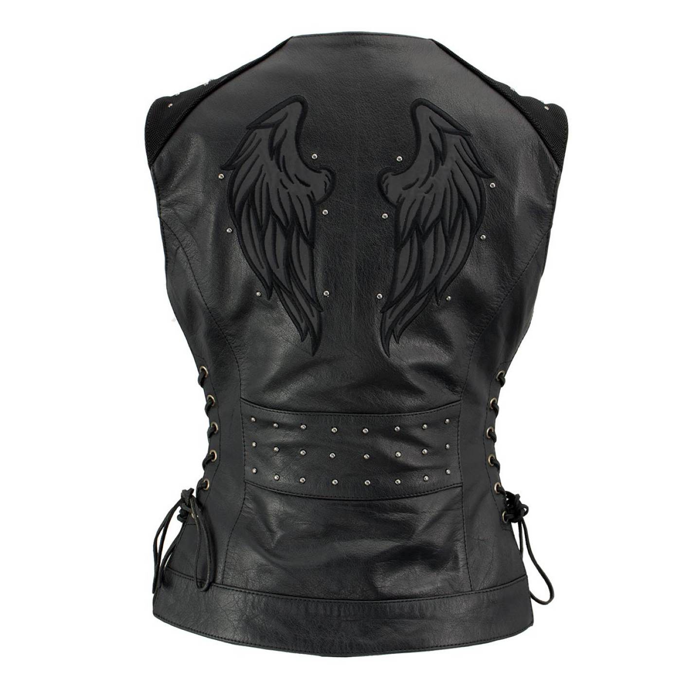 Milwaukee Leather Women's Winged Black Studded Leather Motorcycle Vest with Reflective Wings - LKL4715