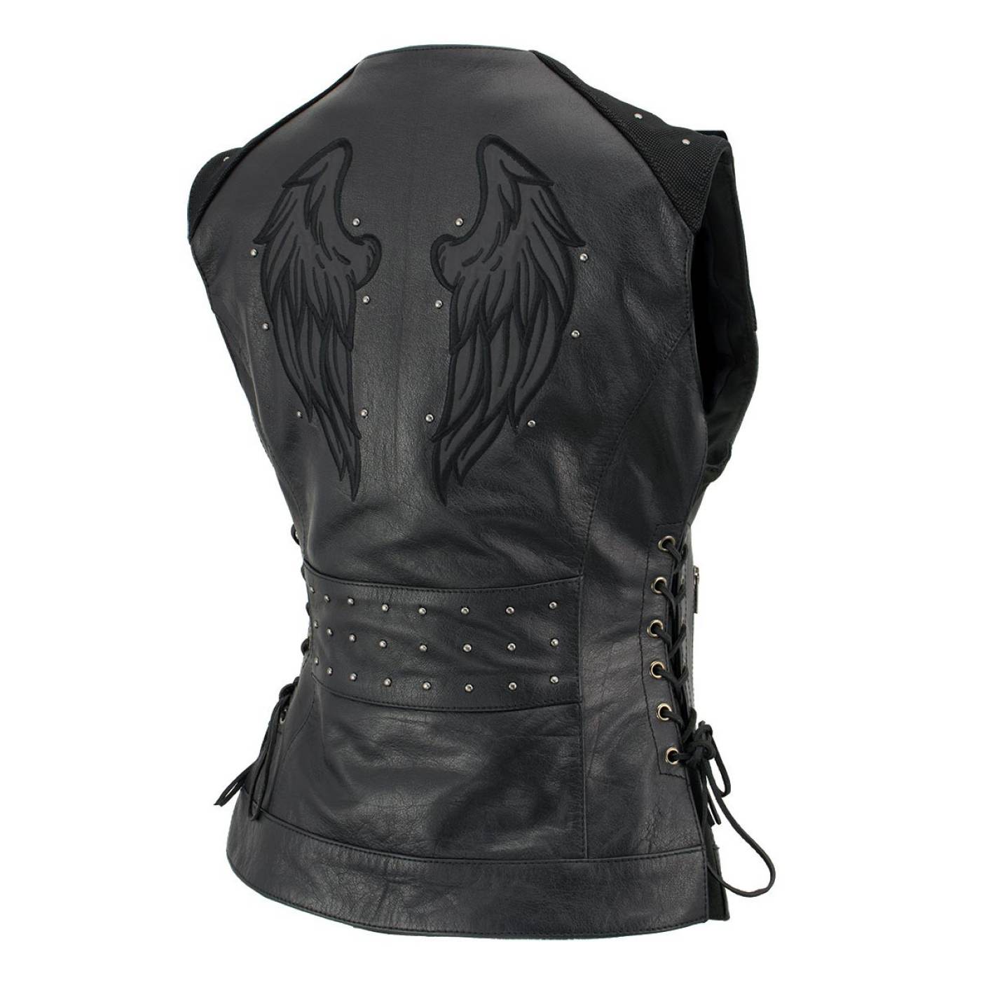 Milwaukee Leather Women's Winged Black Studded Leather Motorcycle Vest with Reflective Wings - LKL4715