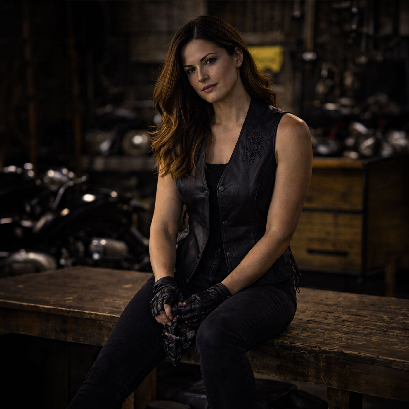 Milwaukee Leather Women's Bling V-Neck Leather Motorcycle Vest with Rhinestone Detail