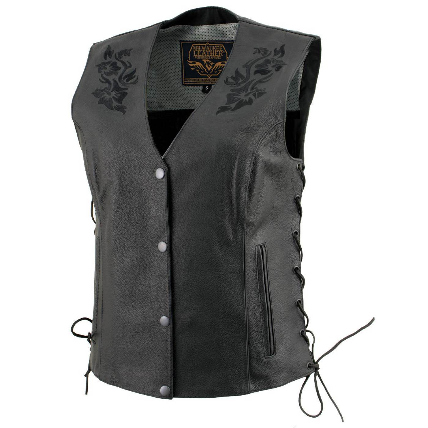 Milwaukee Leather Women's Bling V-Neck Leather Motorcycle Vest with Rhinestone Detail